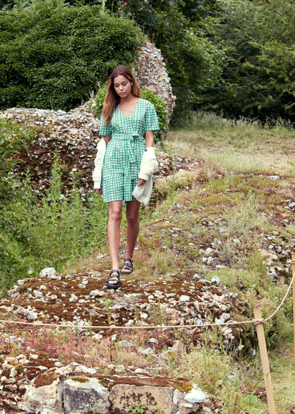 Organic Seersucker Dress Green Check  Jolie Kai