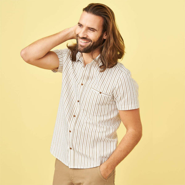 Men's Linen Shirt Tan Stripe
