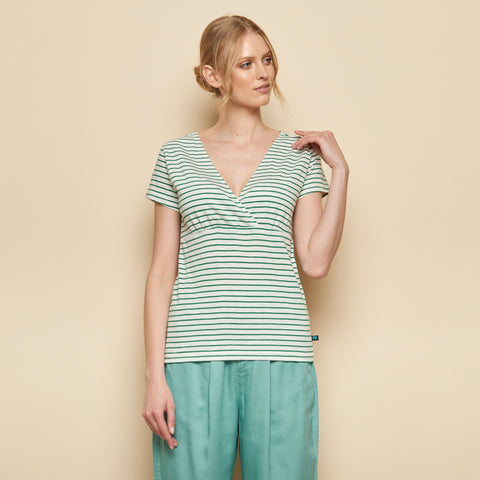 Aluna Organic Slub Top Green Stripes  **Clearance Final Sale**