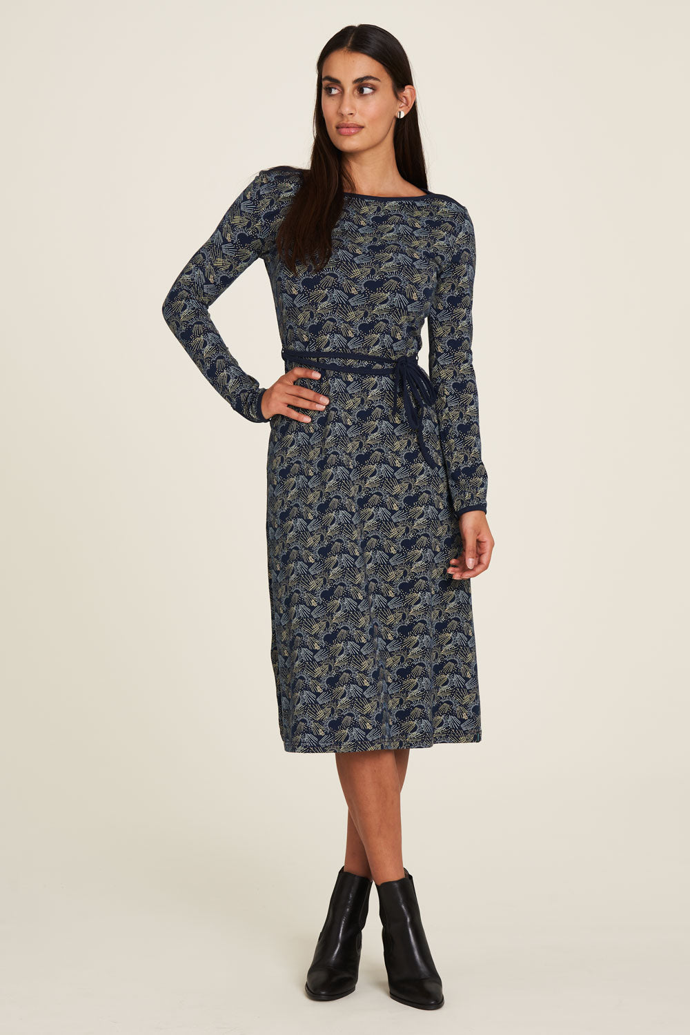 tie waist jersey dress Tie Waist Jersey Dress Moonlight Print Jolie Kai